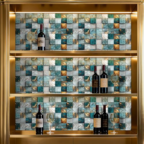 ReWallpaper Teal Gold Marble Backsplash Wallpaper Peel and Stick Kitchen Wallpaper Waterproof Vinyl Wall Covering Removable Contact Paper for Stove Wall Bathroom Backsplash Laundry Room 17.5in x 10ft - size: 17.5in x 10ft