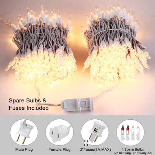 ODEETRONIC Warm Christmas Lights - 21.63ft 100Count Steady & Blink Clear Christmas Lights, UL Certified Incandescent Fairy String Light, White Wire Xmas Tree Light Connectable for Indoor Outdoor Party | Steady & blink; Waterproof; UL certified connectable