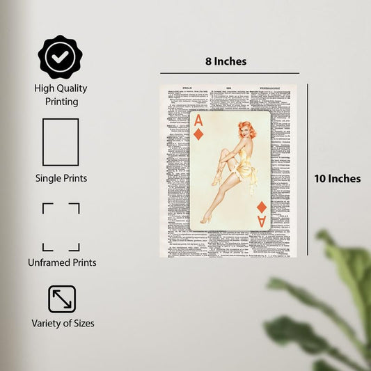 ALPINE INK CO. Vintage Pin Up Poster - Retro Playing Card Style Wall Art - Classic Illustrated Woman Artwork with Elegant Pose for Bedroom - 8x10 Unframed Print - color: Style-08, size: 8"L x 10"W