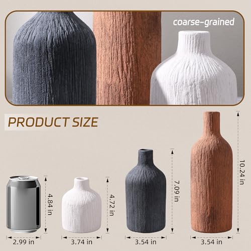 Ceramic Vase Set, 3Pcs Flower Vases for Modern Boho Farmhouse Decor, Decorative Vases for Pampas Grass & Dried Flowers, Distressed Finish - color: G