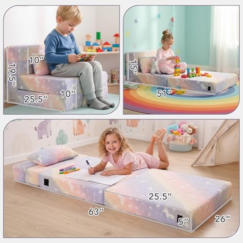 Kids Floor Sofa, Child Fold Up Sofa Couch Convertible Futon Folding Chair with Storage Bag for Kids, Twill Pegasus - color: Twill Pegasus