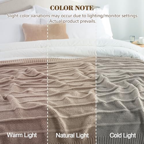 Carriediosa Knit Throw Blanket for Couch 50x60 Stripe Cable Knitted Throws | Taupe, Soft Textured Neutral Fall Blankets, Cozy Decorative Home Decor, Cover for Bed, Sofa & Outdoor Use - color: Taupe, size: 50" X 60"