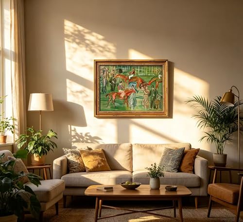Vintage Gold Framed Horse Race Wall Art, Retro Impressionist Style Equestrian Canvas Prints, Classic Race Scene Wall Decor, Abstract Cottagecore Equestrian Poster Artwor for Living Room Bedroom Office Decor, 16x24in - color: Horse Race, size: 24"L x 16"W