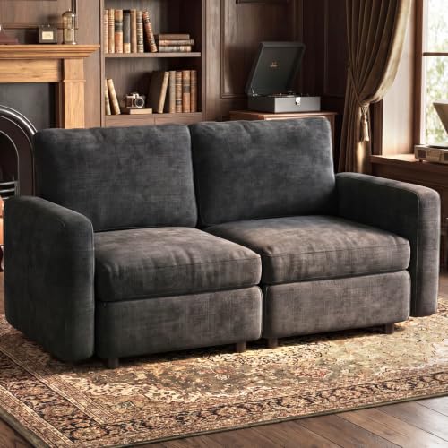 Guyii 63.38" Loveseat Sofa, Extra-Large Grey 2-Piece Twin Sofa Set, 2-Seater Modular Sectional Sofa, Modern Convertible Sectional Couch for Living Room, Bedroom, Home - color: Grey, size: 2 Seat Sofa (No Ottoman)