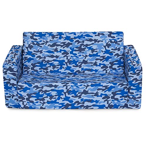 Delta Children Cozee 2-in-1 Sofa, 2-Seater Convertible Toddler Couch Sleeper, Wide 2-in-1 Flip Open Foam Chair for Playroom, Pet-Friendly, Bed Lounger, Comfy Play Sleeping Lounge Chair, Blue Camo - color: Blue Camo