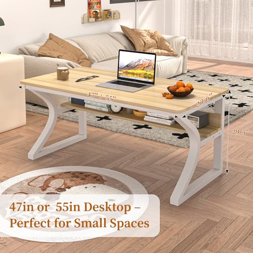 47 X 23.6'' Computer Desk, Home Office Desks w/Shelf Storage, Computer Desk w/Metal Frame, Cable Management, Study Student Desk Writing Work Table Deeper & Thicker Desktop for Home Bedroom - color: Walnut, size: 47inch