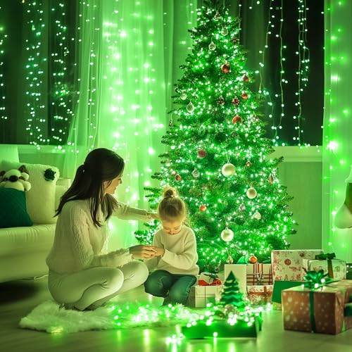 JMEXSUSS 150 LED Green Christmas Lights Indoor, Green Lights for Halloween | Connectable String Lights Outdoor, 59ft 8 Modes Green Christmas String Light for Bedroom Room Home Party Christmas Tree Decor - color: Green, size: 150 LED