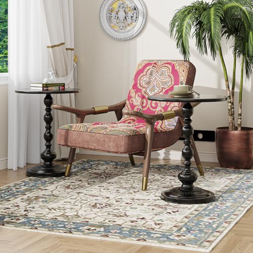 Simple Trending Small Side Table, Round Drink Table End Table, Sofa Table TV Tray Table, Pedestal Coffee Table for Living Room, Black - color: Black