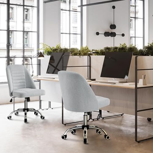 Yaheetech Light Gray Velvet Armless Vanity Desk Chair, Adjustable Swivel | Compact soft velvet seat fits small vanity, sewing or office desks; adjustable height, swivels on smooth wheels, fast setup. - color: Light Gray