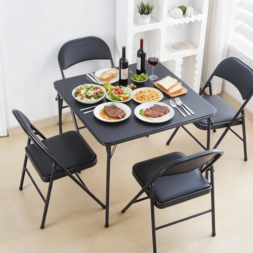 Square Folding Table 32x32 Small Card Table Foldable - Black | Vinyl Top Padded Table with Collapsible Leg for Dining Mahjong Bridge 4 Players - Wheelchair Accessible - color: Black