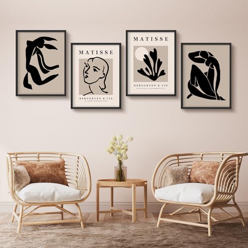 SIGNWIN Framed Poster Set Matisse Inspired Abstract Modern Minimalist Line and Shape Illustrations Modern Art Decorative Minimalist Multicolor for Bedroom - 11"x14"x4 Black - color: A35-2303-yuk17, size: 11"L x 14"W, style: Black Frame