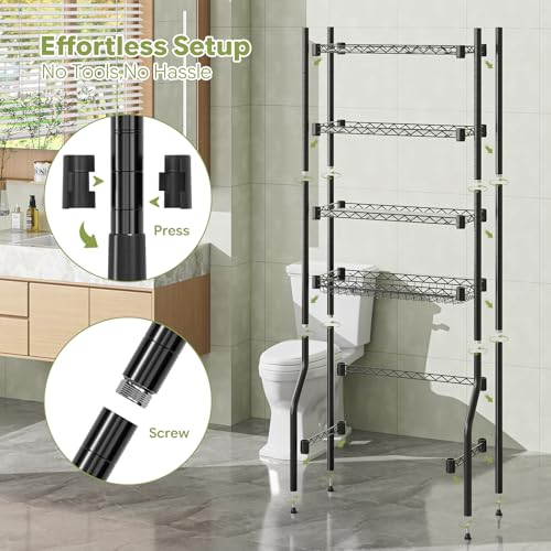 Simple Trending 4 Tier Over The Toilet Storage Rack, Bathroom Organizers and Storage Over Toilet with Adjustable Shelf and Basket, (Black) - color: 4-tier Black