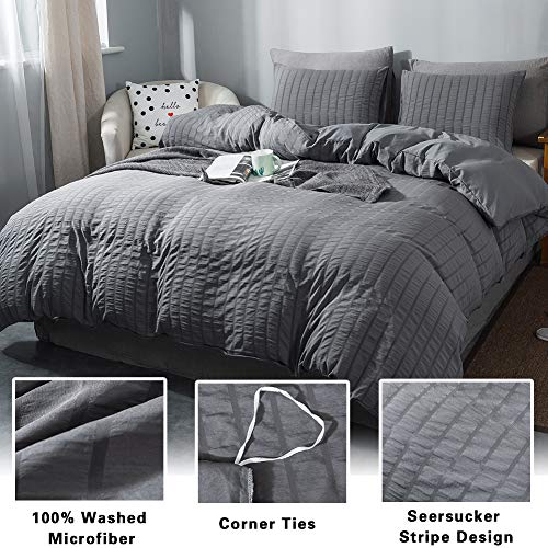 AveLom Gray Duvet Cover King Size, Textured Seersucker Duvet Cover Set, Soft Washed Microfiber with Zipper Closure and Corner Ties, 3 Pieces, 104" x 90" Duvet Cover & 2 Pillowcases - color: Dark Gray, size: King(104''x90'')