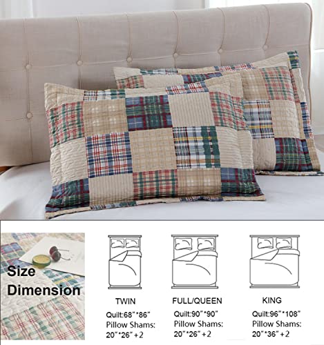 Ycosy Beige Plaid Quilt Set Full/Queen Size Patchwork Quilts Bedding Plaid Reversible Bedspread Coverlet Soft Lightweight Bed Cover Set All Season,1 Quilt 2 Pillow Shams - color: Beige, size: Full/Queen