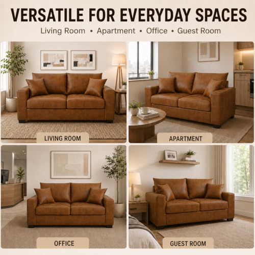 69'' Loveseat Sofa,Modern Fabric 2-Seater Sofa with 2 Pillows(Light Brown) | Small Couches for Living Room, Office,Apartment, Small Spaces,21 in Deep Seat - color: Light Brown