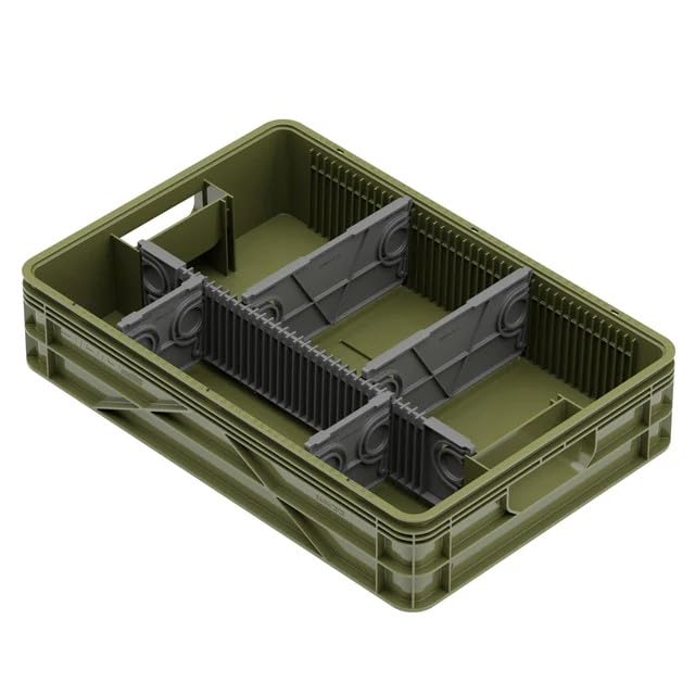 Quarter Crate 4-Pack Stackable Storage Bins, Camo | Polypropylene, 14 dividers included, 19.16x12.75x4.57 in, over 1000 lb stack, lids sold separately - color: Camo