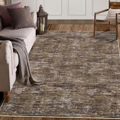 Living Room Area Rug 9x12 Machine Washable Rug Non-Slip Stain Resistant Modern Abstract Bedroom Rug Contemporary Throw Floor Carpet for Dining Room Solid Area Rug for Home Office, Brown - color: Brown, size: 9' x 12' (Rectangular)