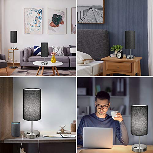 Black Touch Control Table Lamp Set of 2, with 2 USB Charging Ports&AC Outlet, 3-Way Dimmable Bedside Nightstand Lamps with Fabric Lampshade for Reading, Bedroom, Living Room, A19 LED Bulbs Included - color: Black