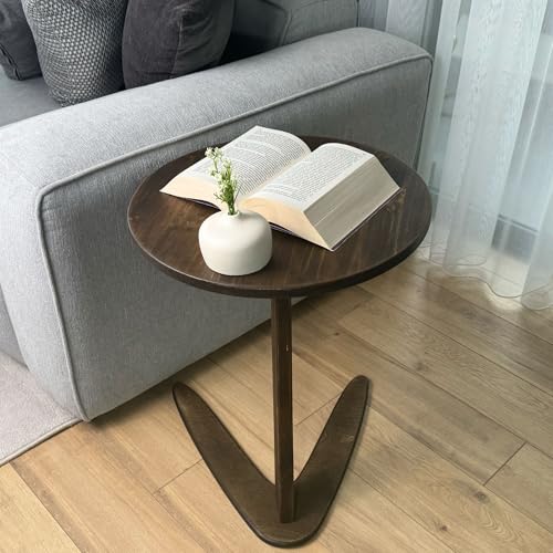 C-Shaped Handmade End Table, Side Table for Couches, Sofa Tables Slide Under Couch for Living Room, Over Couch TV Tray Table for Small Spaces (Large, Dark Walnut) - color: Dark Walnut, size: Large