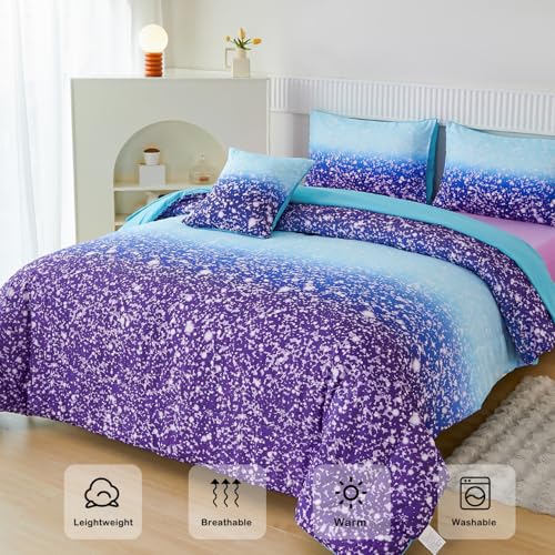 Girls Bed in A Bag Full Size 6 Pieces Blue Purple Rainbow Bedding Comforter Sets Tie Dye Ombre Kids Comforter Fluffy Teen Girl Bed Set (Blue Purple, Full) - color: Blue and Purple, size: Full