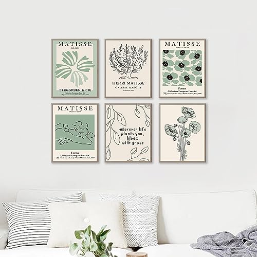 Sage Green Matisse Wall Art - Abstract Floral Prints for Minimalist Bedroom Decor - color: Matisse Wall Art Sage Green, size: 8x10 inch