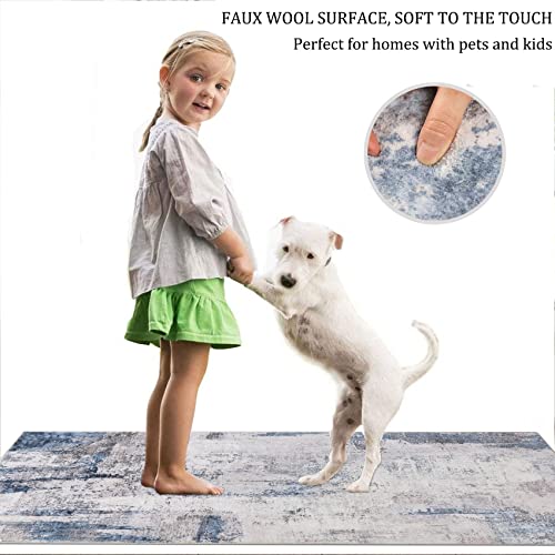 famibay Carpet Runners for Hallway 8ft, Faux Wool Runner Rug Washable, Rug Runners for Hallways Non Slip, Modern Abstract Soft Runner Rugs for Hallway Kitchen Entryway(Dark Blue and Purple) - color: Dark Blue and Purple, size: 2 x 8 feet
