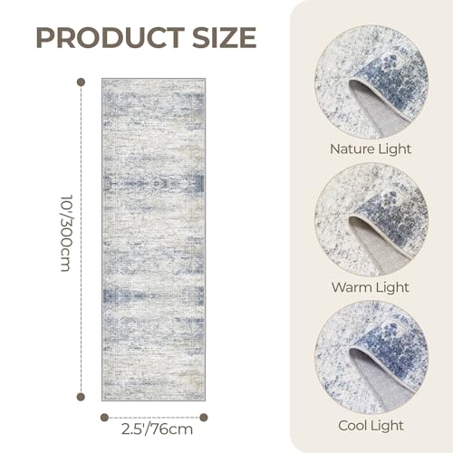 2'6 x 10' Runner Rug Non Slip,Washable Kitchen Rugs,Blue | 10 ft Runner Rug for Hallway,Entryway,Bedroom,Bathroom,Living Room,Thin,Soft, Long Rug,Stain Resistant Indoor Carpet - color: Blue/Brown/Ivory, size: 2'6" x 10' (Runner)