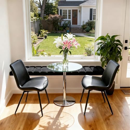 Dining Chairs Set of 2, PU Leather Armless with Metal Legs Black | Fits Dining Rooms, Kitchens, Waiting room, Living rooms, Offices & Cafes, Easy to Clean Easy to assemble Adjustable Foot Pads - color: Black