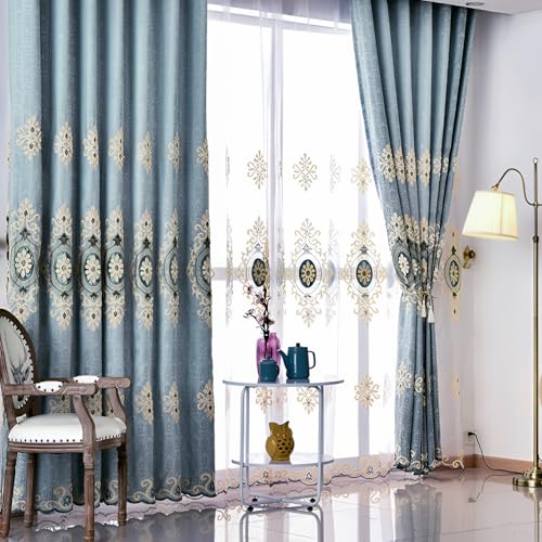 Simple Chenille Jacquard Blackout Window Elegance Curtains/Drapes/Panels/Treatments for Bedroom Living Room,Top Grommets, Two Panels, W54 x L96 inch - color: Blue-curtain, size: 54"W x 96"L (Pack of 2)