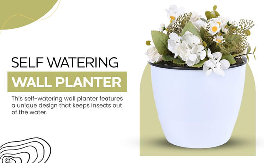 Self Watering Wall Mounted Planters | Set of 3 White Indoor/Outdoor Hanging Planter with Double Layer Design & Flat Backed for Mounting | Effortless Plant Care & Stylish Wall Pots.