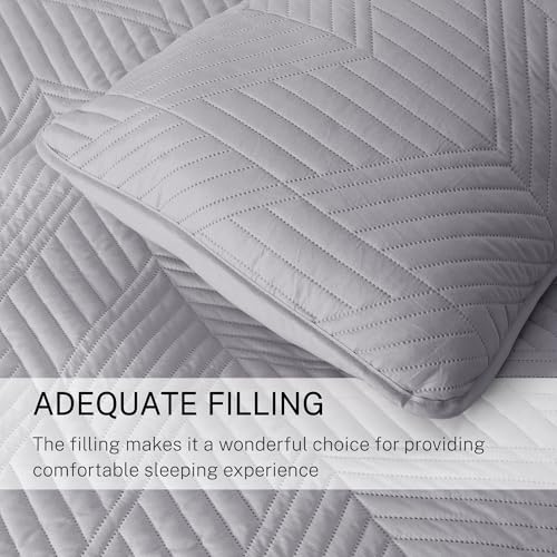 Exclusivo Mezcla Ultrasonic Full Queen Quilt Bedding Set, Light Grey | Lightweight Bedspreads, Soft Microfiber, Modern Geometric Coverlet, All Season Bed Cover, 1 Quilt and 2 Pillow Shams - color: Light Grey, size: Full/ Queen (90"x96")