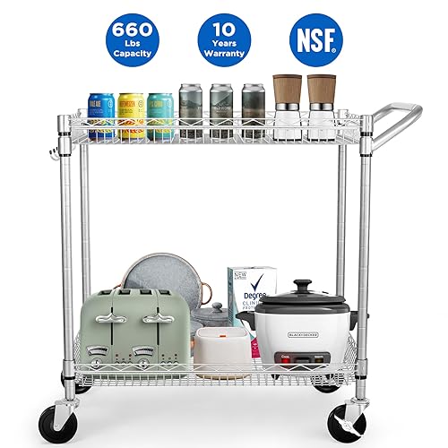 Heavy Duty 2 Tier Rolling Cart, NSF Listed, 660Lbs Capacity, Commercial Grade Metal, 35.63"x18.1"x33.93" - color: Gray-2 Tier