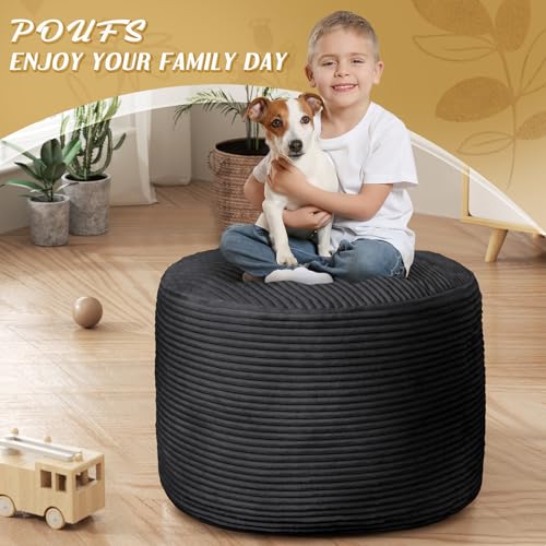 Round Ottoman Foot Rest Pouf for Living Room Couch - Soft Plush Hassock - color: Black