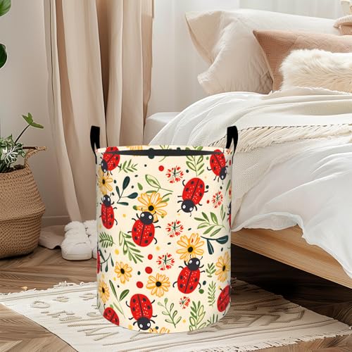 Cute Ladybug Laundry Basket, Oxford Cloth Cartoon Whimsical Dirty Clothes Collapsible Hamper for Room Decor, Floral Insect Print Gifts Toy Organizer 19.7 * 15.7 Inch for Bedroom Bathroom Dorm - style: Ladybug