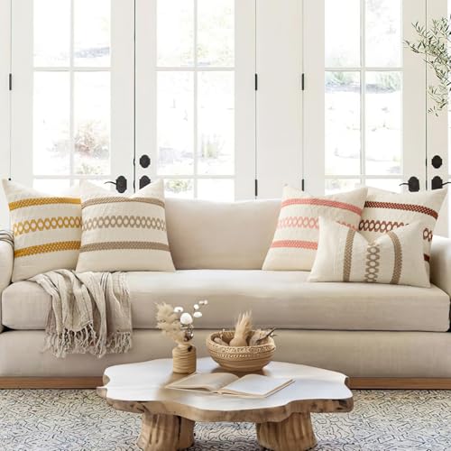 MIULEE Set of 2 Coral Red Boho Decorative Pillow Covers 18x18 Inch | Farmhouse Couch Throw Pillows Modern Spring Cotton Cushion CoversMacrame Woven Home Decor for Bed Sofa Chair - color: Coral Red, size: 18" x 18" (Pack of 2)