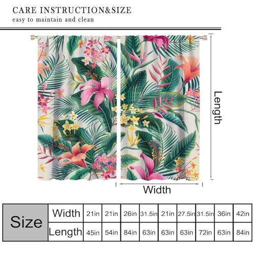Rainforest Palm Leaves Curtains, Tropical Palm Leaf Flower Nature Green Plant Print Window Treatments Drapes for Bedroom Living Room Apartment 42" W X 45" L(No Blackout) - color: Flamingo-5, size: 20.5"W x 45"L (Pack of 2)