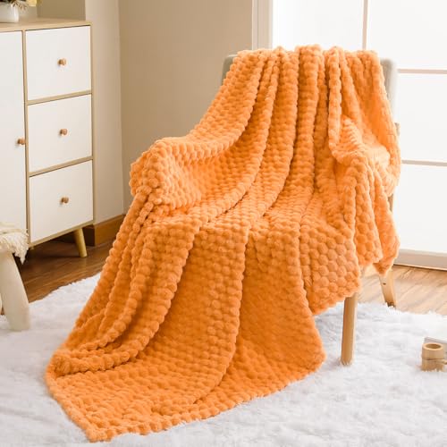 Vessia Flannel Fleece Throw Blanket, 3D Jacquard Light Orange Fuzzy and Warm Blanket for Couch,Sofa,Bed,Chair, 300GSM Soft Touch Cozy Throw for All-Season Home Decor(50x40inch) - color: Light Orange-3d, size: 50x40 inch