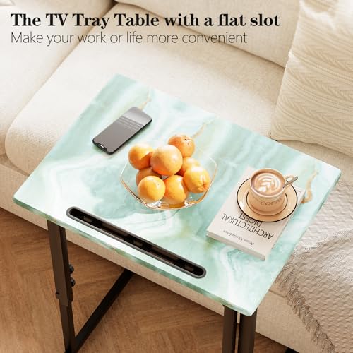 Adjustable Folding TV Tray, C-Shaped Foldable Table, No assembly(Sea Blue) | Heavy-duty steel frame, Height adjustable, Folds flat for storage, For Couch, Small Space, Living room - color: Sea Blue+black