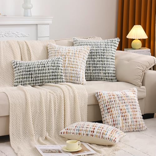LUOYEHK Boho Throw Pillow Covers 20x20 Inch Set of 2 Farmhouse Neutral Pillow Covers Chenille Tufted Pillowcase for Couch Sofa Bed Living Room, Green White - color: Green White, size: 20" x 20" (Pack of 2)