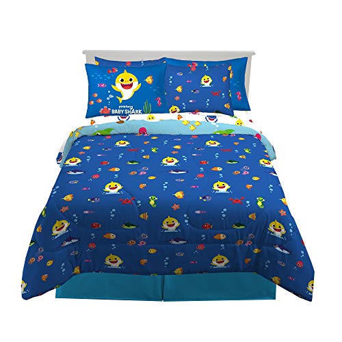 Franco Kids Bedding Super Soft Comforter and Sheet Set with Sham, 7 Piece Full Size, Baby Shark