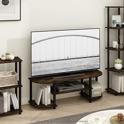Furinno Turn-S-Tube Wide TV Entertainment Center, Amber Pine/Black | Toolless Entertainment Center with Open Storage Shelves, Media Console Table with Soundbar Shelf for Living Room, Bedroom - color: Amber Pine/Black, size: Wide