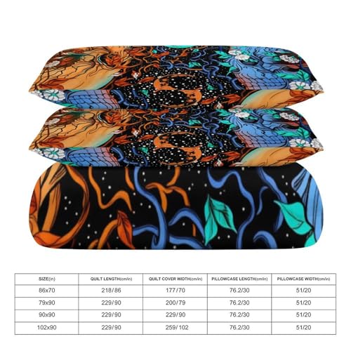 Bohemian Black Floral 3 Piece Reversible Bedding Set 90"x90",Double Sided Brushed Microfiber Duvet Cover Set with 2 Pillowcases Soft Breathable Comforter Cover for Home - color: Bohemian Black Floral, size: 90"x90"