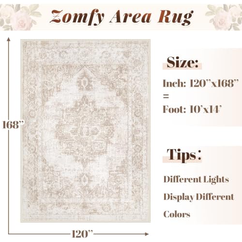 Area Rug 10x14 Vintage Rug: Large Washable Indoor Medallion Rugs Low Pile Distressed Floor Carpet Retro Accent Rug for Living Room Bedroom Dining Room Home Office(Beige, 10'x14') - color: Beige, size: 10' x 14' (Rectangular)
