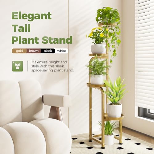 Bamworld Corner Plant Stand Indoor Outdoor Tall Metal Flower Pot Stands | 4 Tier Gold Heavy Duty Plant Shelf for Patio Garden Balcony Living Room Bedroom(Patent Design) - color: Glossy Gold, style: Spiral 4Tier