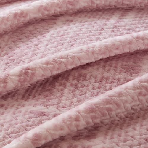 COOVA Fleece Bed Blanket Twin Size, Super Soft and Cozy 3D Jacquard Warm Blankets, Lightweight and Fuzzy Throw for Couch, Sofa, Chair, Giftable (Light Pink, 60"x80") - color: Graphite Light Pink, size: 60"x80"