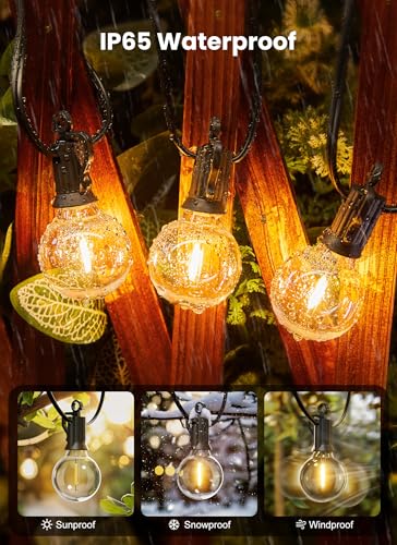 Outdoor String Lights, 100FT 50+2 G40 Bulbs Shatterproof Patio Lights | IP65 Waterproof Dimmable Hanging Connectable Globe LED Outdoor Lights for Christmas, Backyard, Bistro, Porch, Deck, Balcony - color: Black, size: 100FT - 50 Bulbs (Pack of 1)