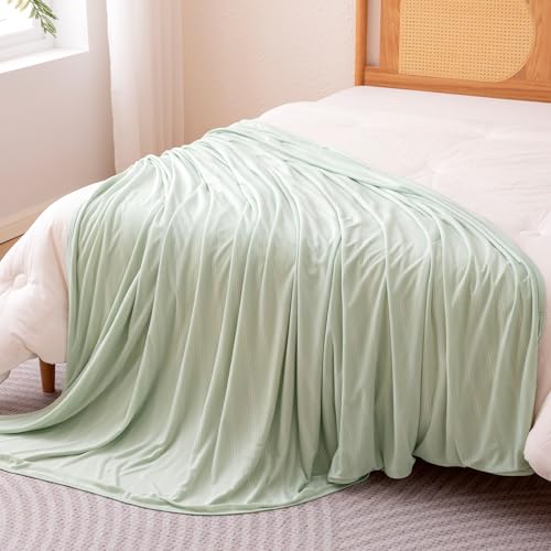 Amazon Basics Striped Cooling Blanket for Hot Sleepers, Reversible Lightweight Thin Throw Blanket for Bed, Couch and Sofa, Throw (50" x 70"), Aloe Green Striped - color: Aloe Green Striped, size: Throw