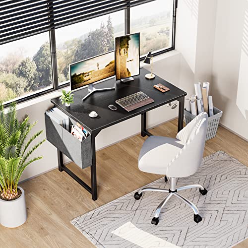 Sweetcrispy Small Computer Office Desk 40 Inch Kids Student Study Writing Work with Storage Bag & Headphone Hooks Modern Simple Home Bedroom PC Table - Black - color: Black, size: 40 Inch