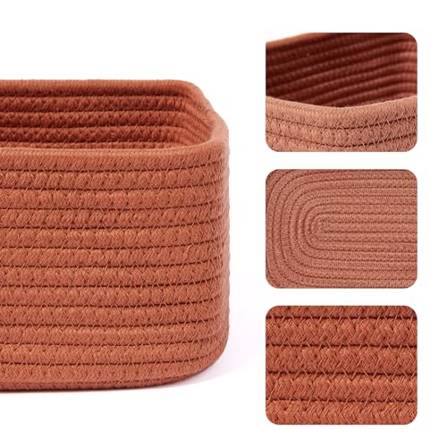 MiniArk Small Storage Baskets for Organizing | Closet Organizer Bins | Shelf Toy Basket | Woven Rope Baskets | Cube Decorative Box | Shallow Basket | 11.5x7.5x4.7” | 3 Packs Oxide Red - color: Oxide Red, size: 3pcs-L11.5xW7.5xH4.7"