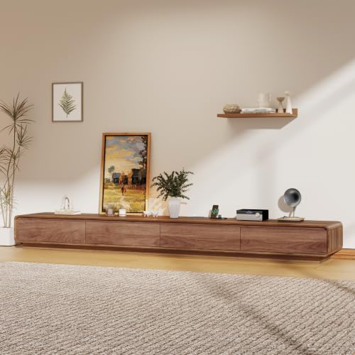 102.4'' Minimalist Floating TV Stand with Power Outlet, Modern Wall-Mounted Entertainment Center for TVs up to 100 Inches, Media Console with Rounded-Corner Design, Walnut - color: Walnut